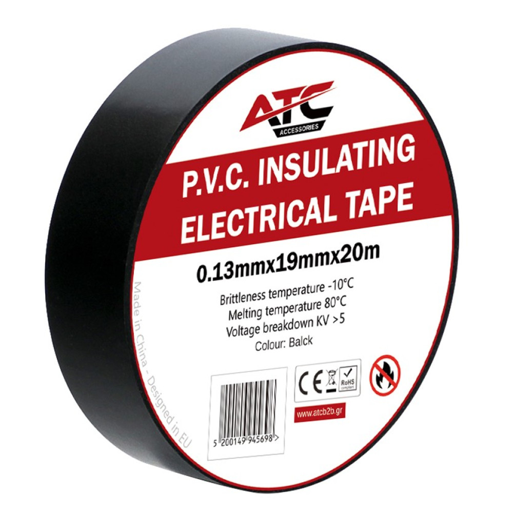 ATC Μονωτική Ταινία PVC Μαύρο 0.13mmx19mmx20m