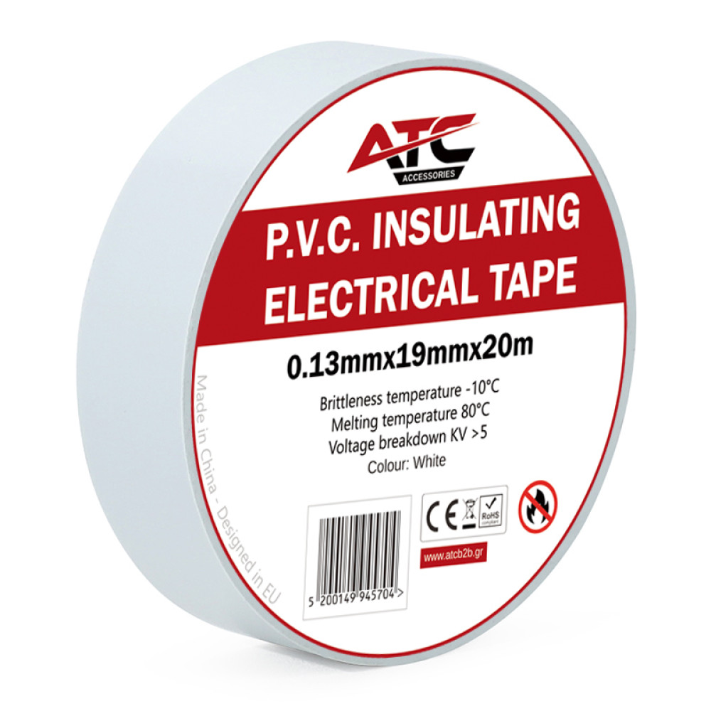 ATC Μονωτική Ταινία PVC Λευκό 0.13mmx19mmx20m