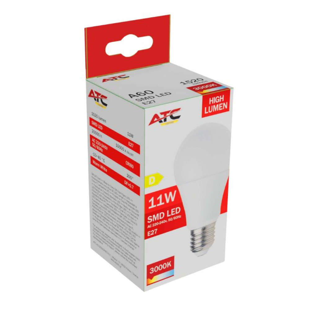 ATC SMD LED High Lumen Λαμπτήρας A60 230V 11W/1520LM E27 3000K