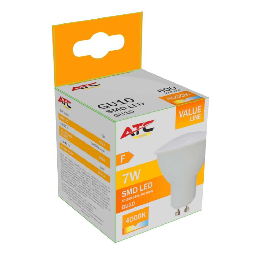 ATC SMD Λαμπτήρας LED Spot GU10 230V 7W/600LM 110° 4000K