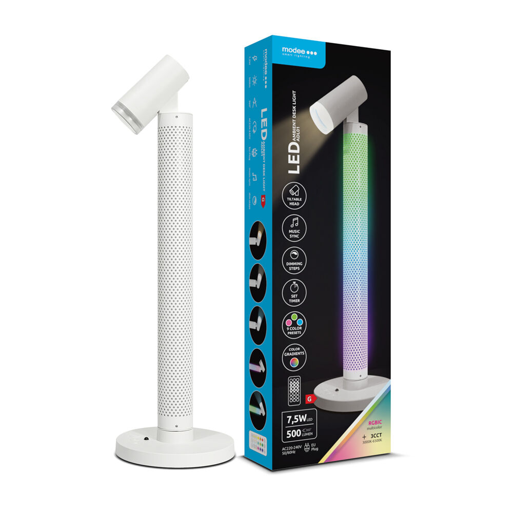Modee LED Smart Ambient Table Lamp 7.5W 3CCT + RGB + Remote (500 lumens) White