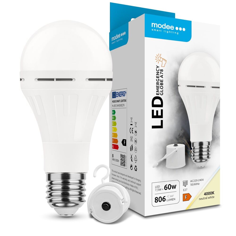 Modee Σφαιρική Λάμπα LED A78 Έκτακτης Ανάγκης 7,5W E27 180° 4000K 806lm