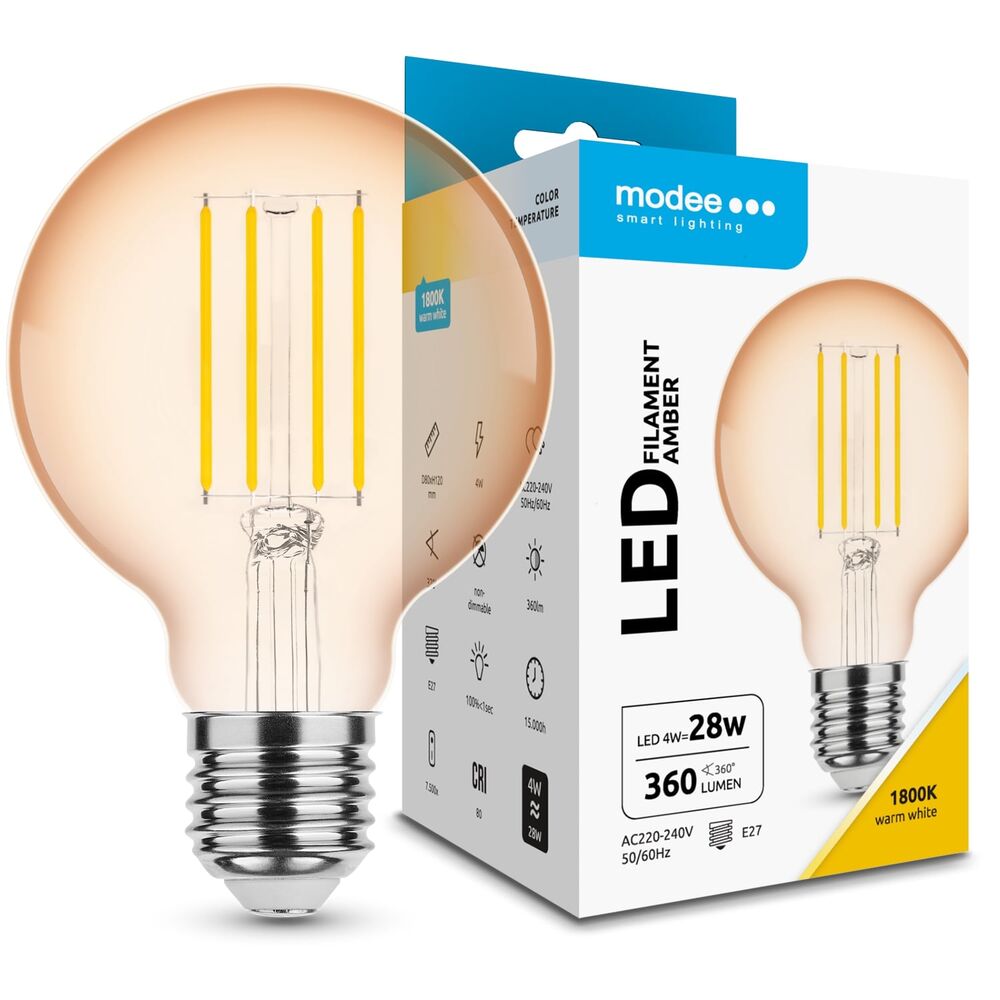 Modee Lighting LED Σφαιρική Λάμπα Filament Amber G80 4W E27 320° 1800K (360 lumen)