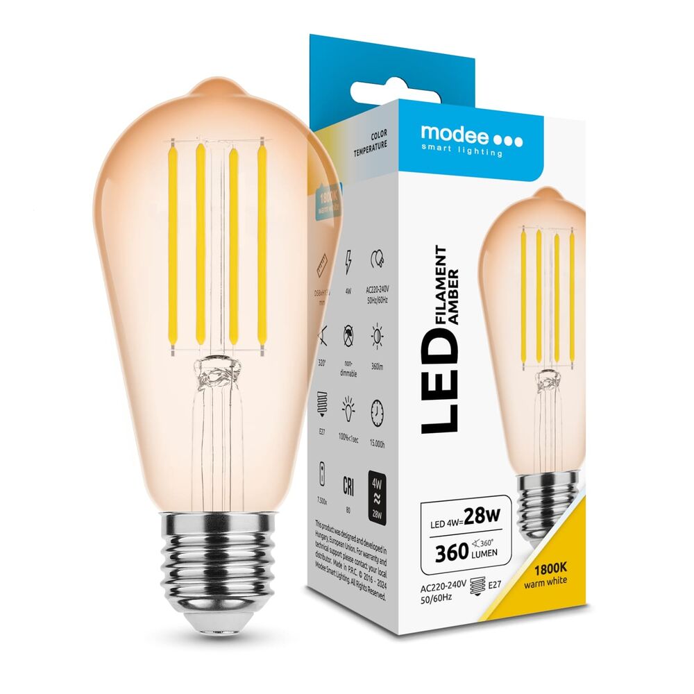 Modee Lighting Λάμπα Filament LED Amber ST58 4W E27 320° 1800K (360 lumen)