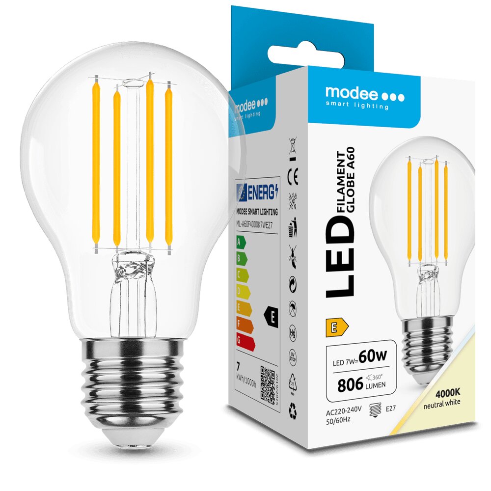 Modee LED Λάμπα Filament Globe A60 7W E27 4000K 806lm ERP