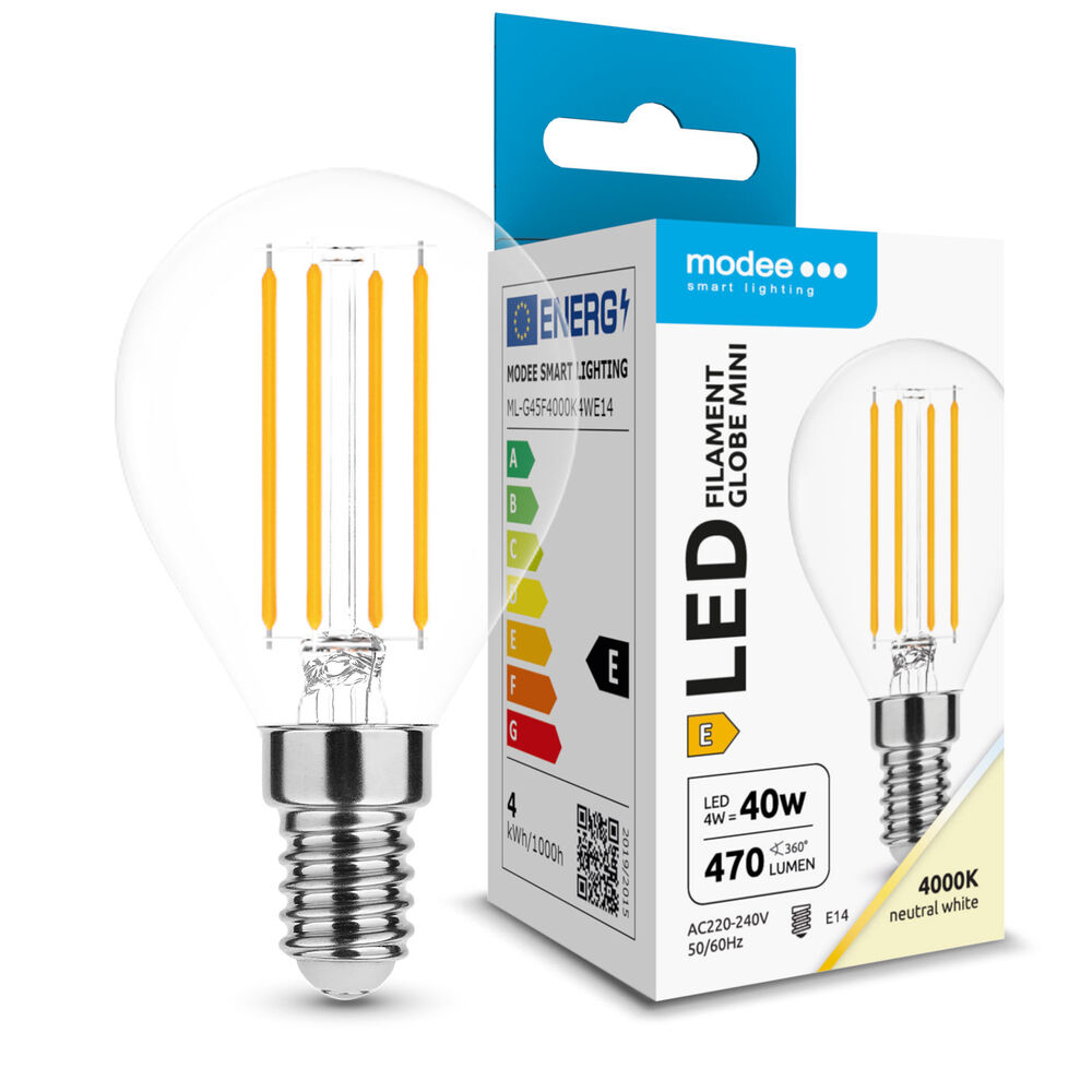 Modee LED Λάμπα Filament Globe Mini G45 4W E14 4000K 470lm ERP