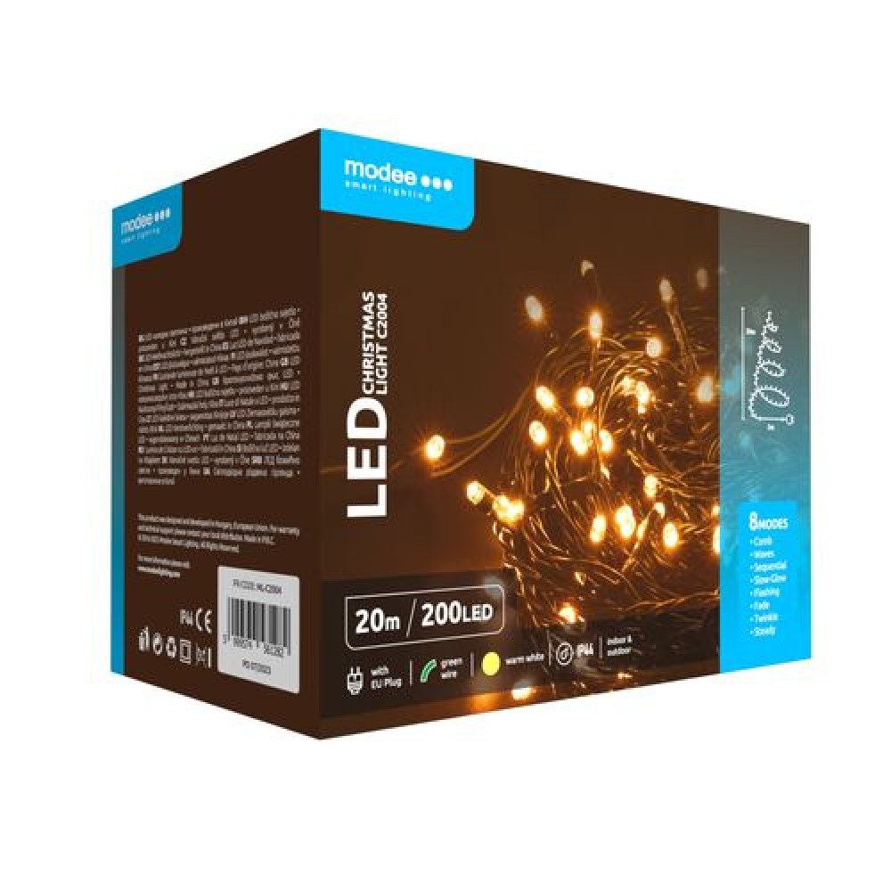 Modee Lighting Χριστουγεννιάτικα Λαμπάκια LED με Τροφοδοτικό (200LED/20m/10cm) Θερμό