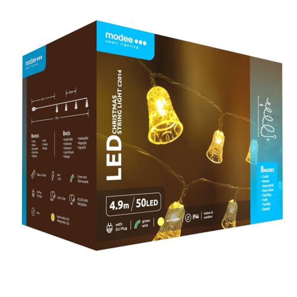 Modee Χριστουγεννιάτικα Φωτάκια LED με Τροφοδοτικό (50LED/4.9m/10cm) Θερμό Λευκό