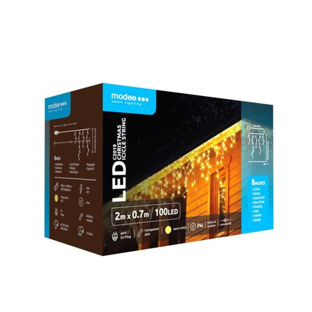 Modee Χριστουγεννιάτικα Φωτάκια LED με Τροφοδοτικό & Δυνατότητα Επέκτασης (100LED/2m/H70cm) Θερμό Λευκό