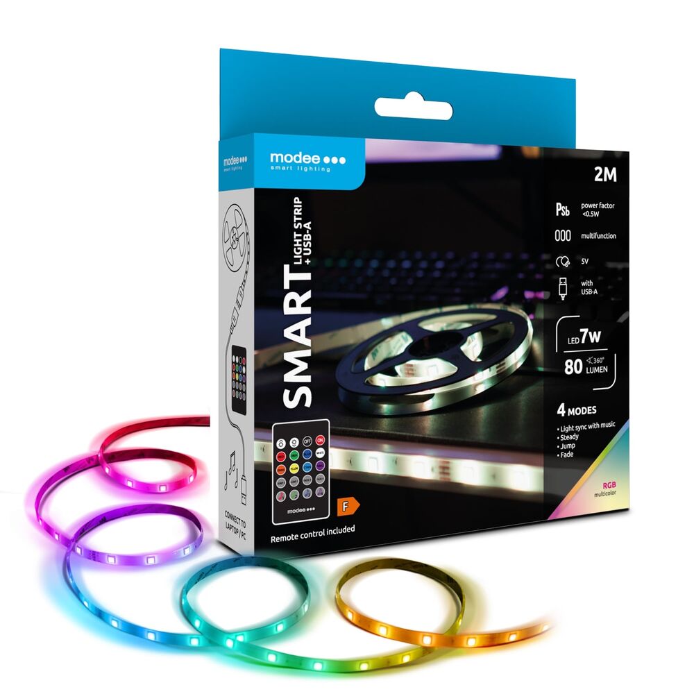 Modee Ταινία LED Smart με Τηλεχειριστήριο 7W IP20 RGB & USB 80lm 2M