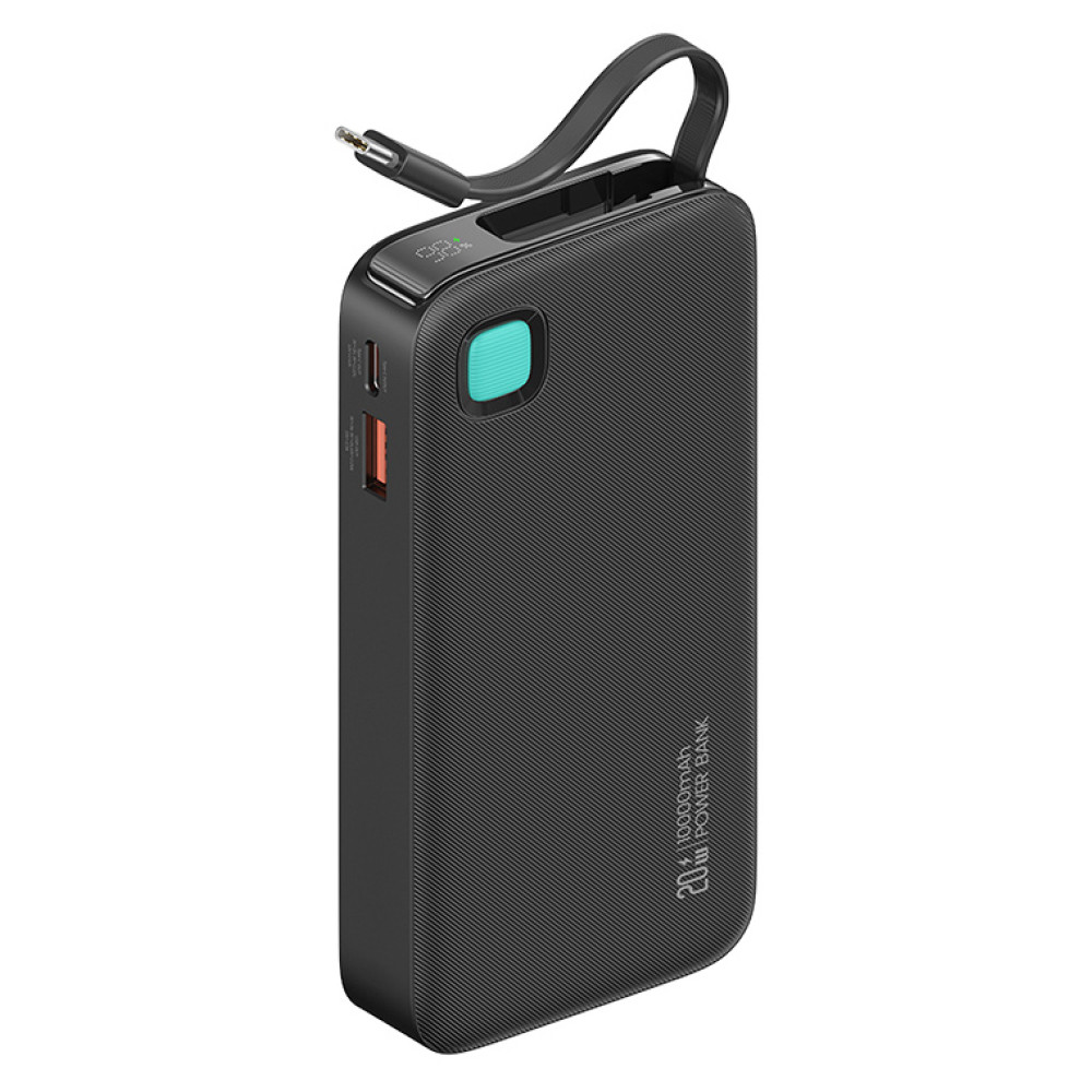 USAMS power bank CD224 με καλώδιο USB-C, 2x θύρες εξόδου, 10000mAh, 20W, μαύρο