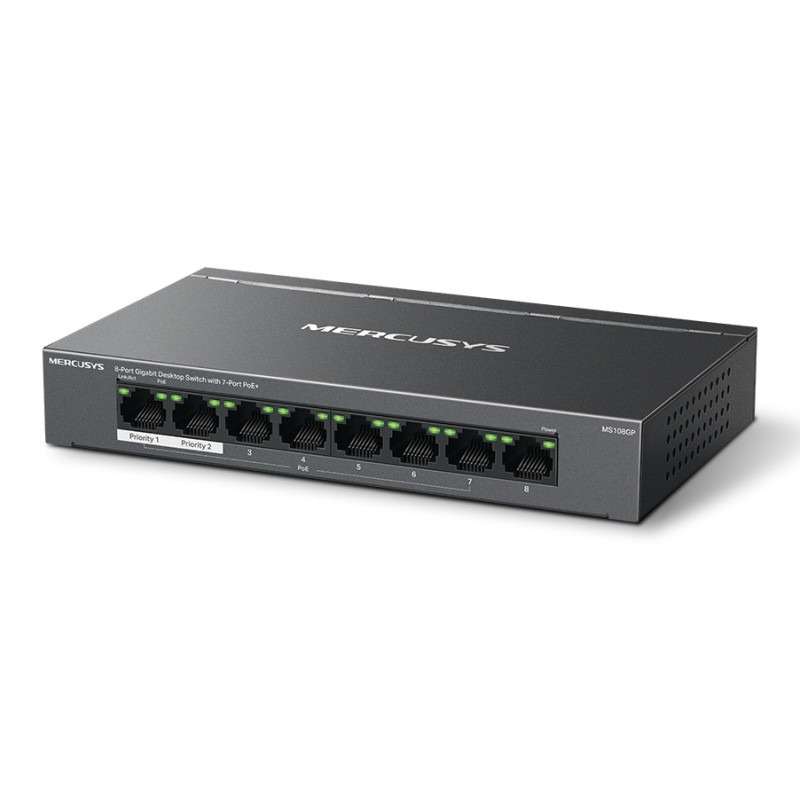 MERCUSYS Desktop Switch MS108GP, 8x 10/100/1000 Mbps, PoE+, V.1.20