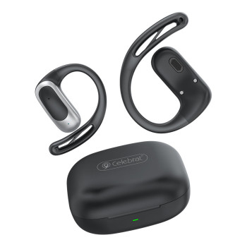 CELEBRAT earphones με θήκη φόρτισης W77, OWS, 12mm, 40/400mAh, μαύρα