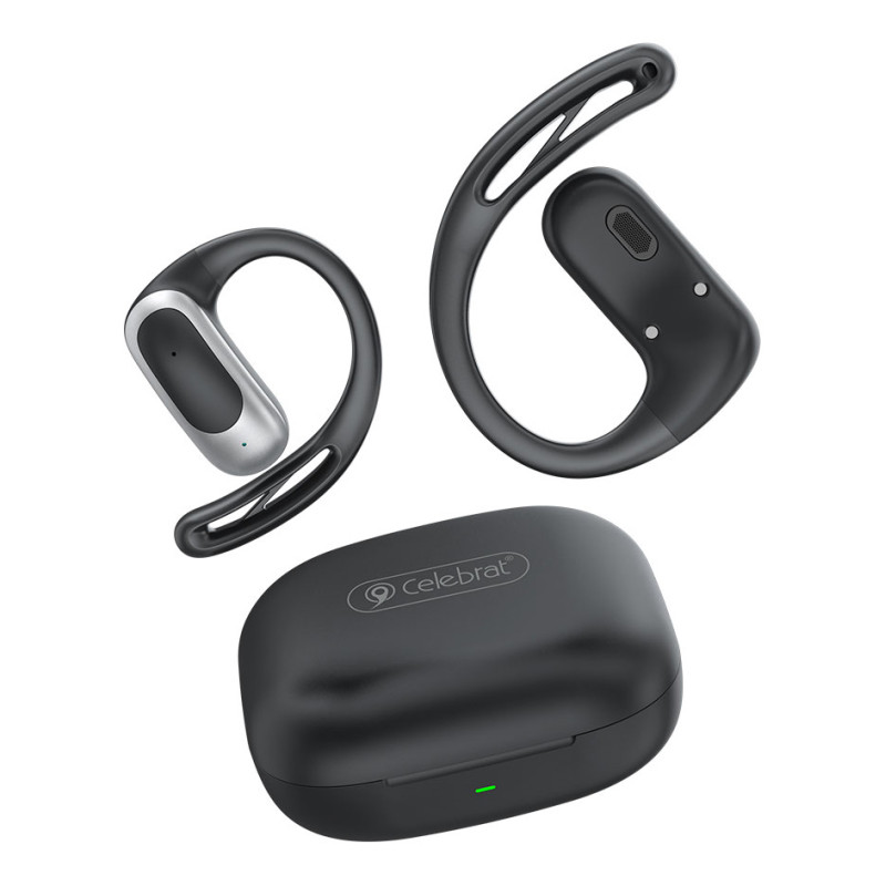 CELEBRAT earphones με θήκη φόρτισης W77, OWS, 12mm, 40/400mAh, μαύρα