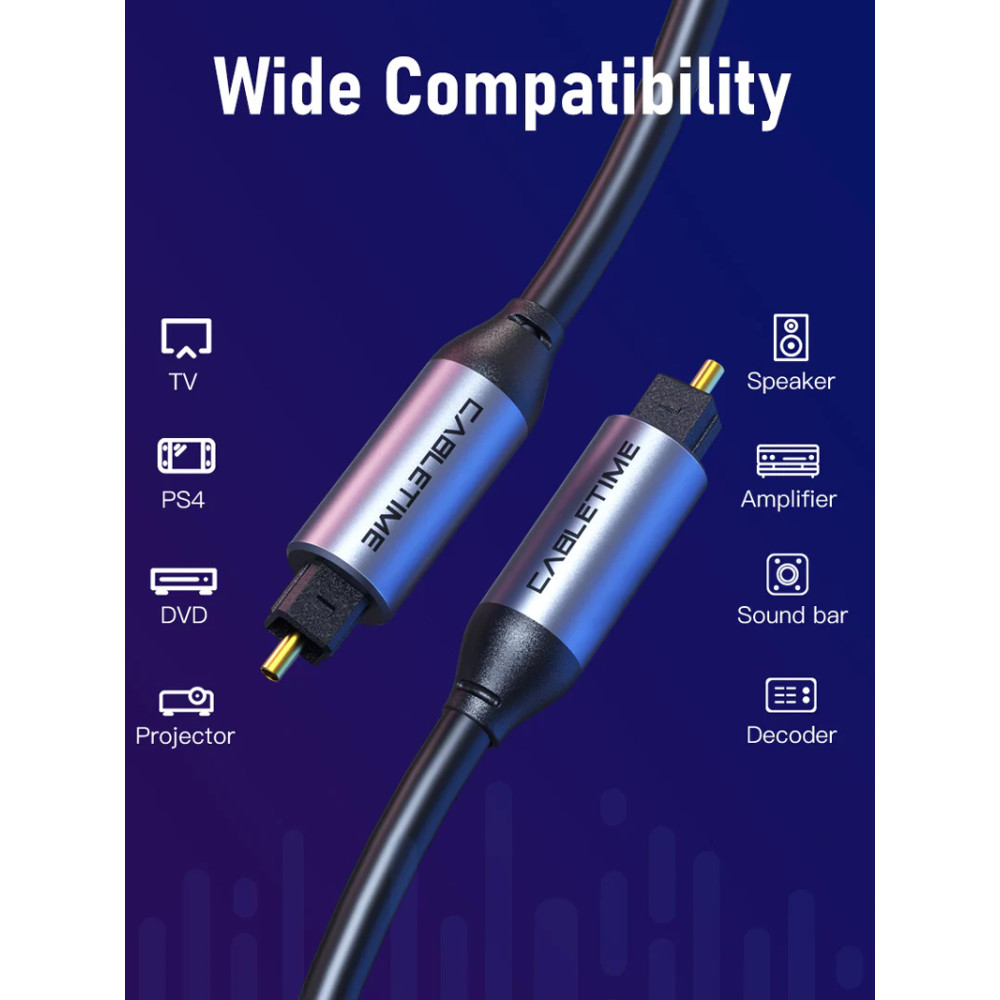 CABLETIME καλώδιο ήχου Toslink CT-AV380-P04GN, gold plated, 5mm, 3m, μαύρο