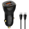 LDNIO φορτιστής αυτοκινήτου C103 με καλώδιο USB-C, USB/USB-C, 60W, μαύρος