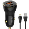 LDNIO φορτιστής αυτοκινήτου C103 με καλώδιο Lightning, USB/USB-C, 60W, μαύρος
