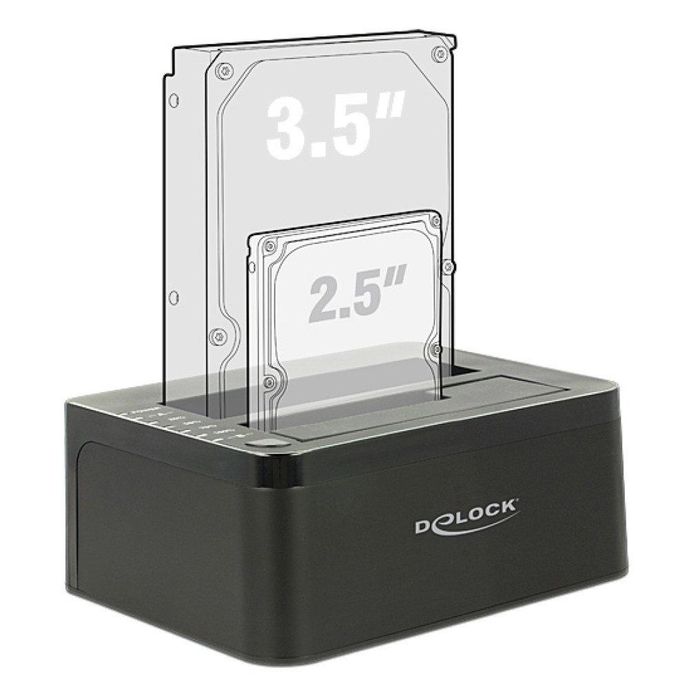 DELOCK docking station για 2.5" ή 3.5" SATA HDD/SSD 62661, 2 θέσεων, 6Gbps, clone function, μαύρο