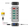 DELOCK USB hub 63263 με διακόπτες, 6x θυρών, 5Gbps, 12V/2.25A PD, γκρι