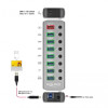 DELOCK USB hub 63264 με διακόπτες, 9x θυρών, 5Gbps, 12V/2.25A PD, γκρι