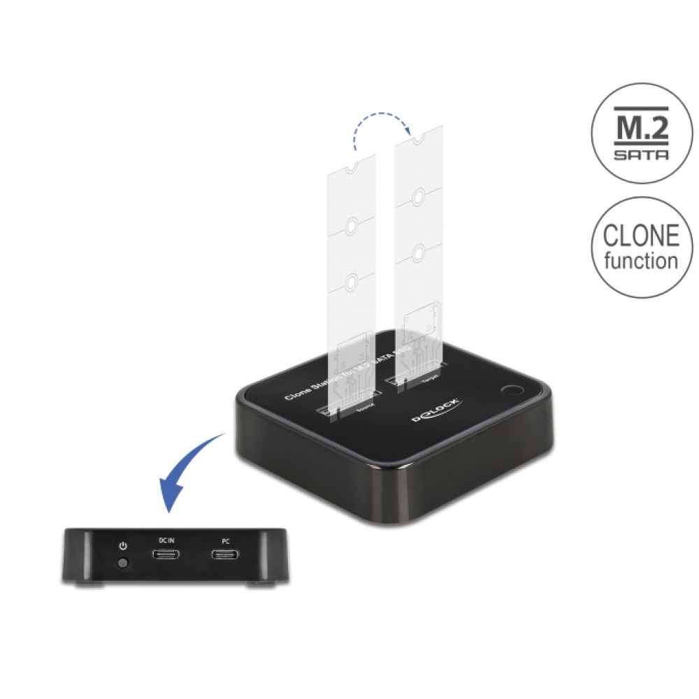 DELOCK docking station για M.2 SATA SSD 64178, 2 θέσεων, 6Gbps, clone function, μαύρο
