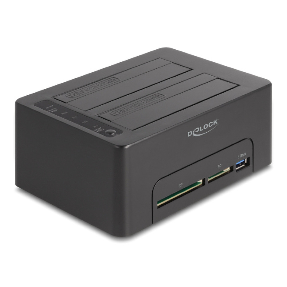 DELOCK docking station για 2.5" ή 3.5" SATA HDD/SSD 64183, 2 θέσεων, με card reader, 5Gbps, clone function, μαύρο