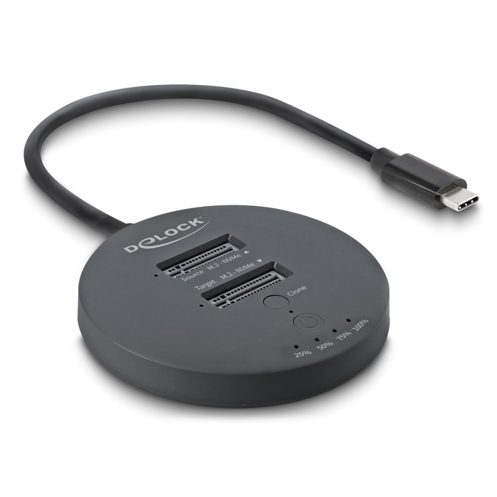 DELOCK docking station για M.2 NVMe PCIe SSD 64364, 2 θέσεων, 20Gbps, clone function, μαύρο