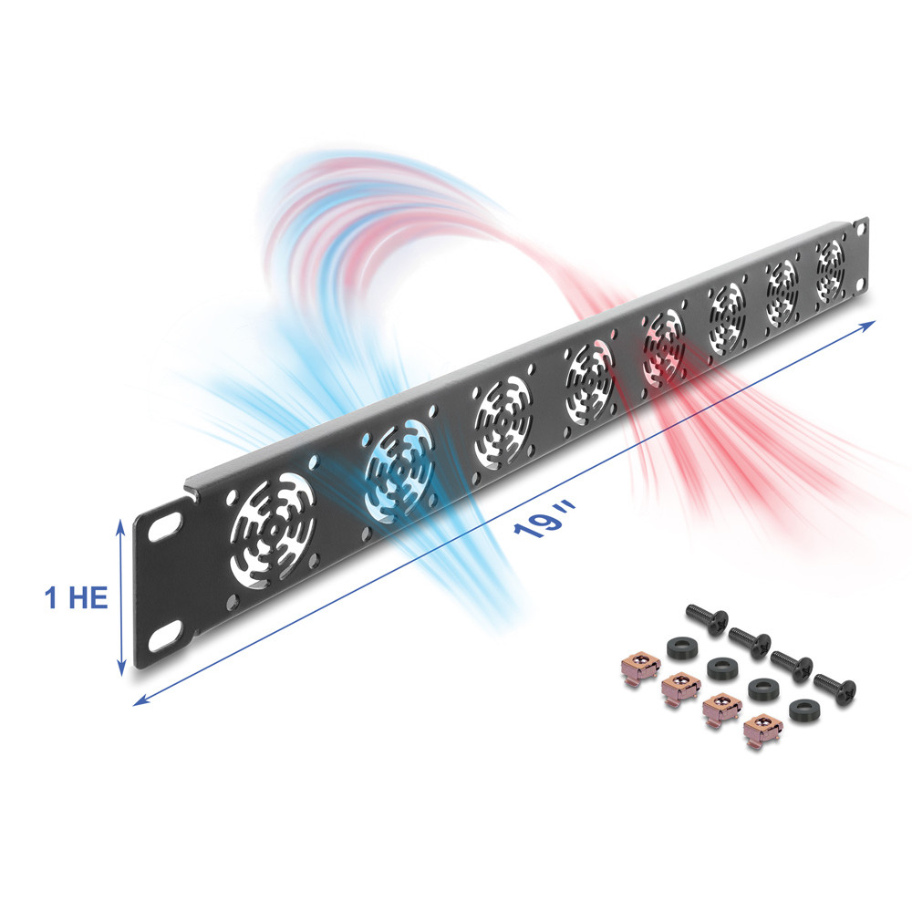 DELOCK κάλυμμα για 8x 40mm ανεμιστήρες 67414 για rack 19"/1U, μεταλλικό, μαύρο