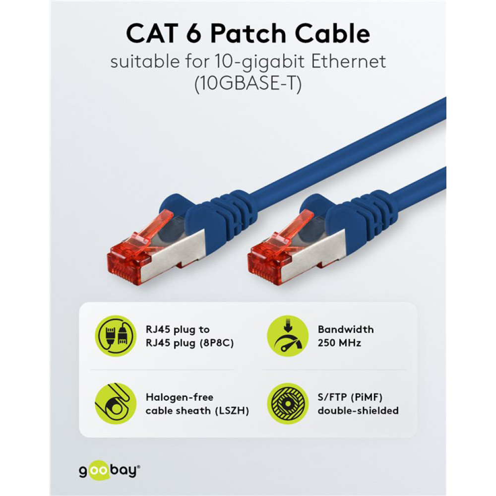 GOOBAY καλώδιο δικτύου 68266, CAT 6 S/FTP, copper, 250MHz, 0.5m, μπλε