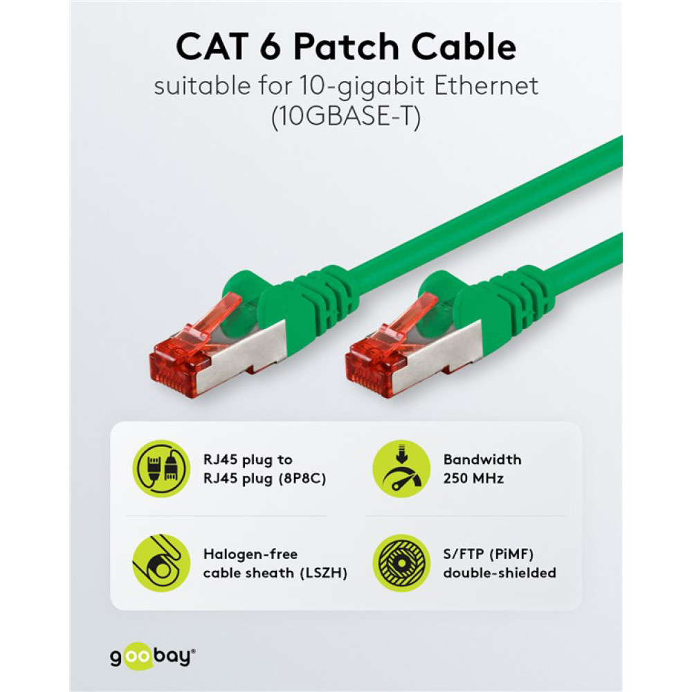 GOOBAY καλώδιο δικτύου 68288, CAT 6 S/FTP, copper, 250MHz, 0.50m, πράσινο