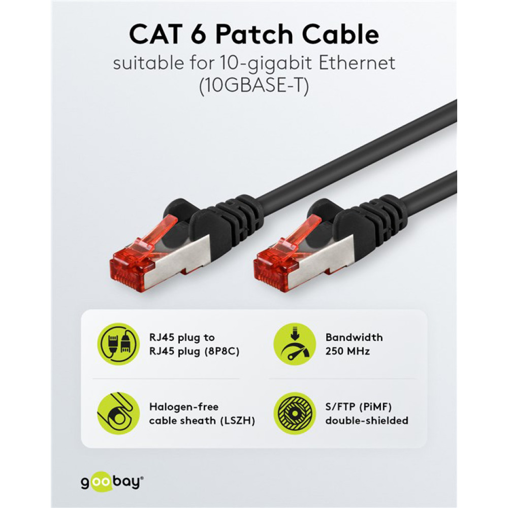 GOOBAY καλώδιο δικτύου 68698, CAT 6 S/FTP, copper, 250MHz, 3m, μαύρο