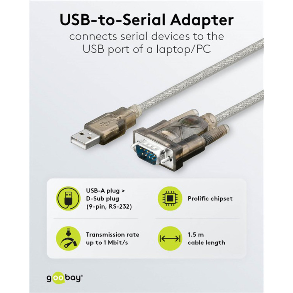 GOOBAY καλώδιο USB σε RS-232 68875, 1 Mbit/s, 1.5m, διάφανο