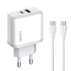 LDNIO φορτιστής τοίχου A2526C με καλώδιο, USB & USB-C, 45W PD, λευκός