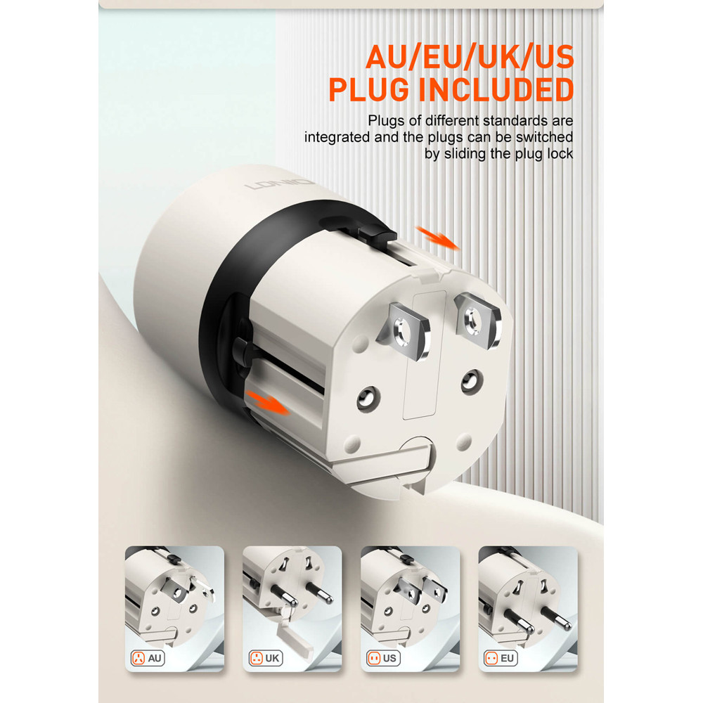 LDNIO φορτιστής τοίχου Q2319 με καλώδιο USB-C, EU/UK/US/AU βύσμα, USB/USB-C, 30W, γκρι