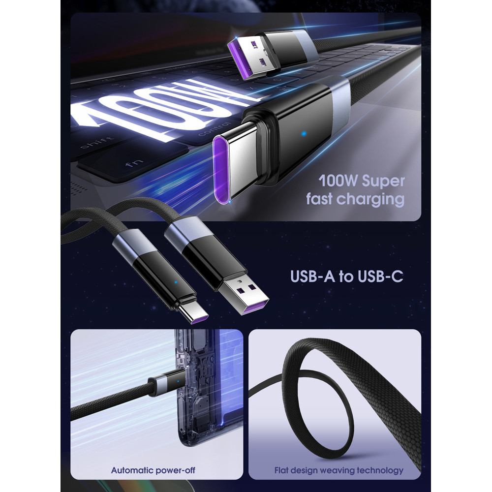 LDNIO καλώδιο USB-C σε USB LS242Q, flat, 100W, 480Mbps, 2m, μαύρο