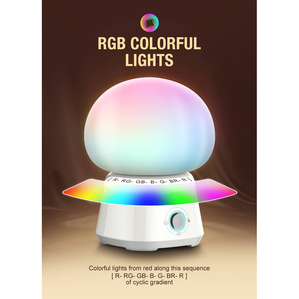 LDNIO LED φωτιστικό νυκτός Y4, RGB, ρυθμιζόμενο, επαναφορτιζόμενο, λευκό