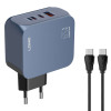 LDNIO φορτιστής τοίχου Q7 με καλώδιο USB-C, USB/Lightning/2x USB-C, GaN, 65W, μπλε