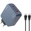 LDNIO φορτιστής τοίχου Q8 με καλώδιο USB-C, USB/Lightning/3x USB-C, GaN, 100W, μπλε