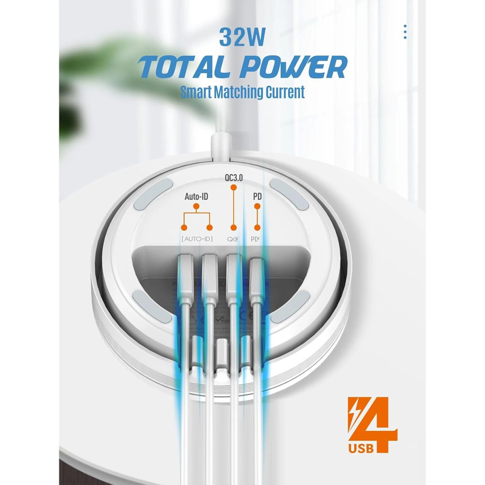 LDNIO σταθμός φόρτισης AW003, USB-C/3x USB/wireless, 32W, PD/QC, λευκός