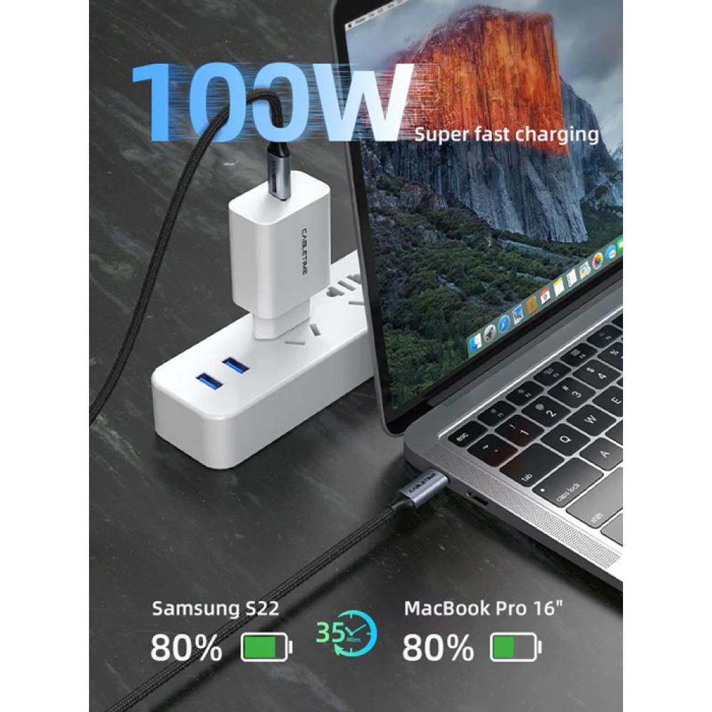 CABLETIME καλώδιο USB-C CT-C160-PU31-CMCM2, USB 3.2, 100W, 20Gbps, 4K, 1.5m, μαύρο