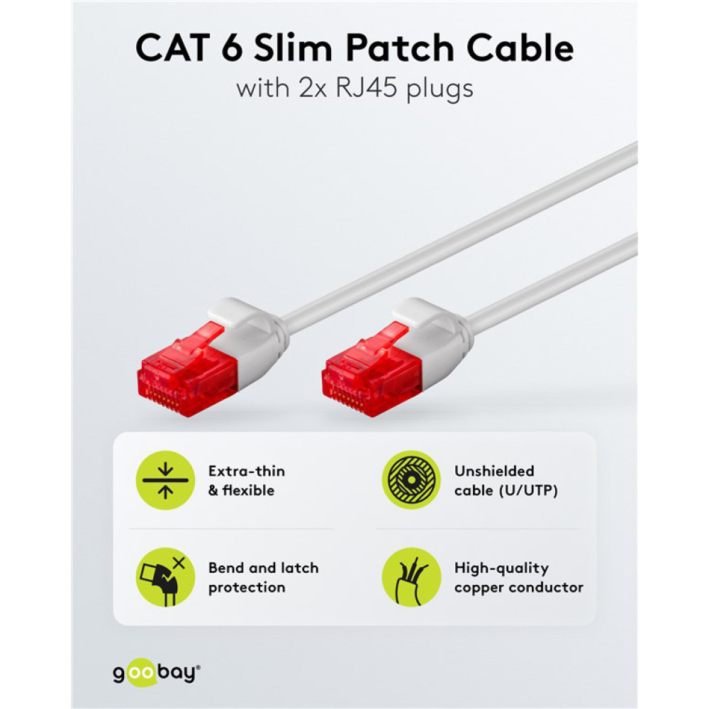 GOOBAY καλώδιο δικτύου 71545, CAT 6 U/UTP, slim, copper, 250MHz, 0.15m, γκρι