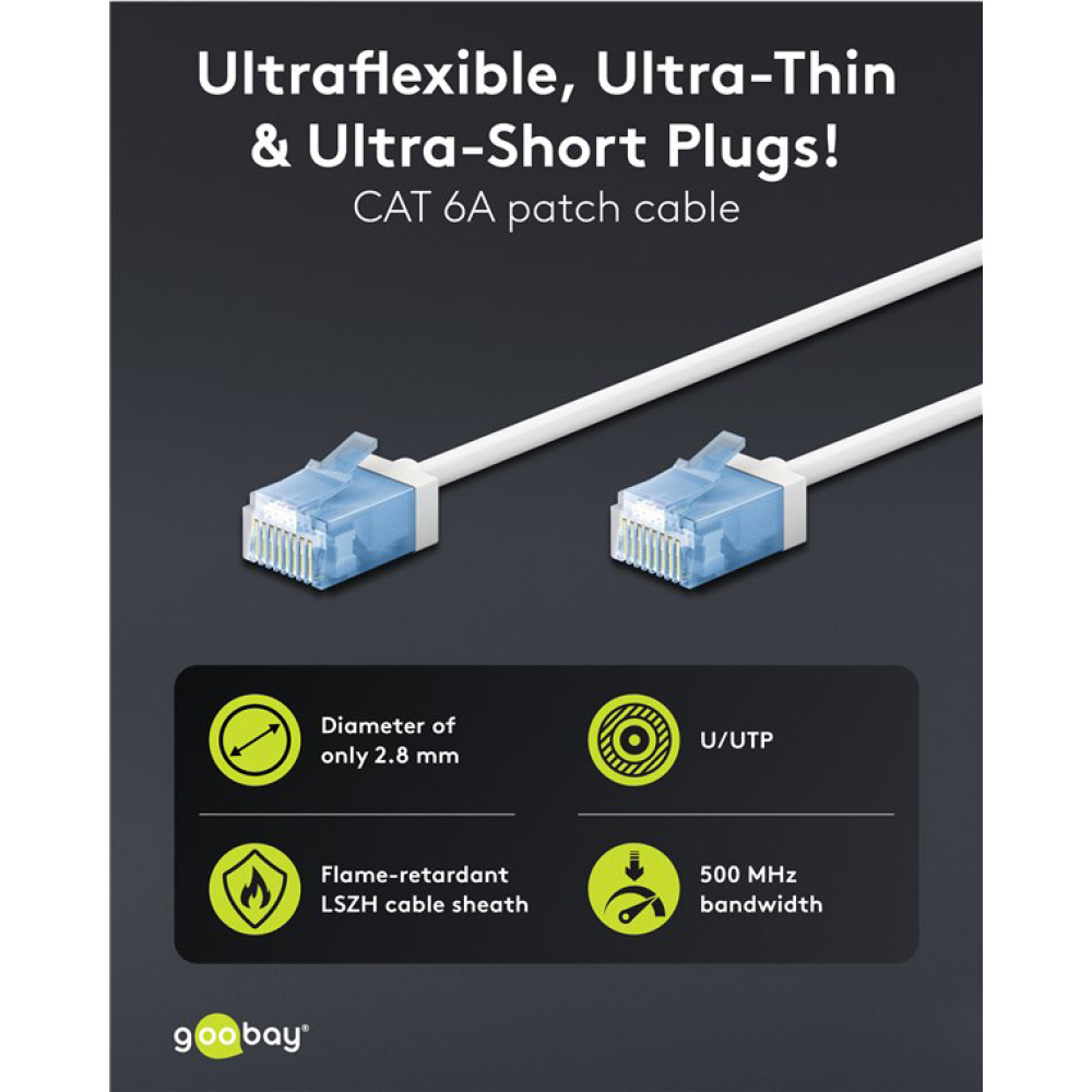 GOOBAY καλώδιο δικτύου 74286, CAT 6A U/UTP, ultra slim, copper, 500MHz, 1m, λευκό