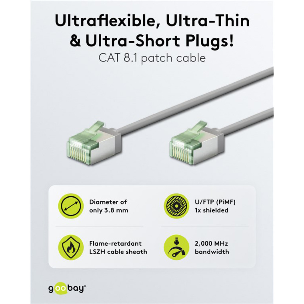 GOOBAY καλώδιο δικτύου 74348, CAT 8.1 U/FTP, ultra slim, copper, 40Gbps, 3m, γκρι