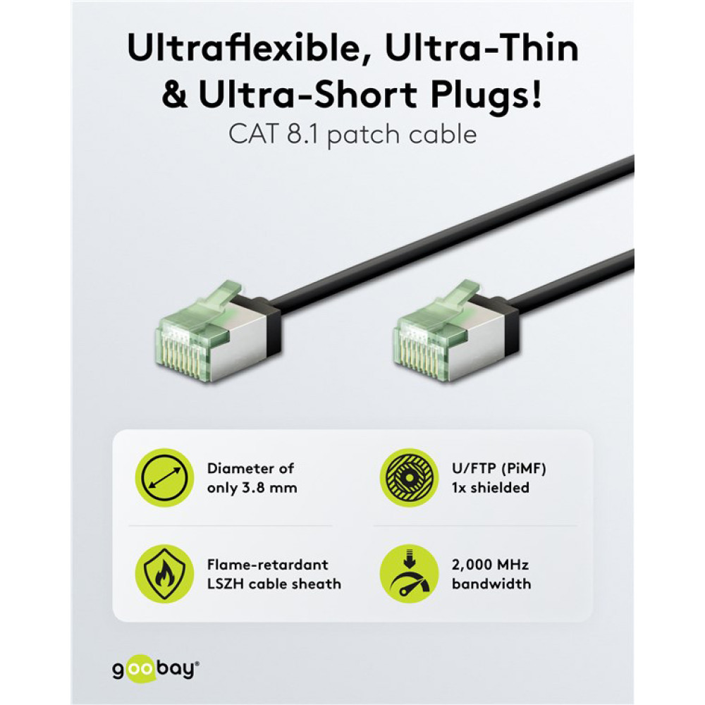 GOOBAY καλώδιο δικτύου 74352, CAT 8.1 U/FTP, ultra slim, copper, 40Gbps, 0.50m, μαύρο