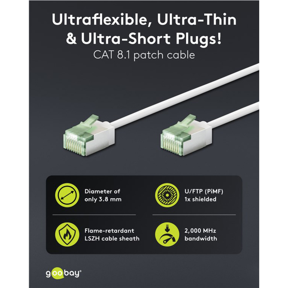 GOOBAY καλώδιο δικτύου 74359, CAT 8.1 U/FTP, ultra slim, copper, 40Gbps, 0.50m, λευκό