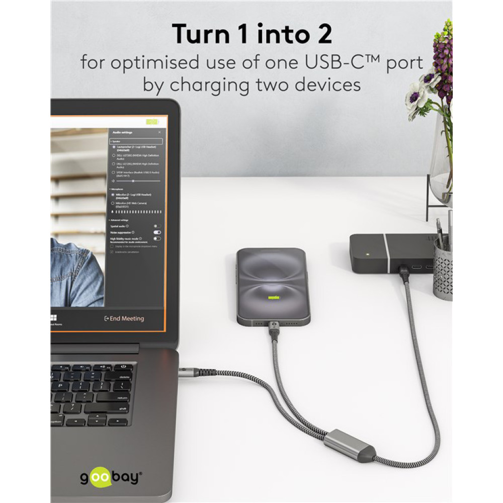 GOOBAY καλώδιο USB-C σε 2x USB-C 75739, 60W, 480Mbps, 1.5m, γκρι