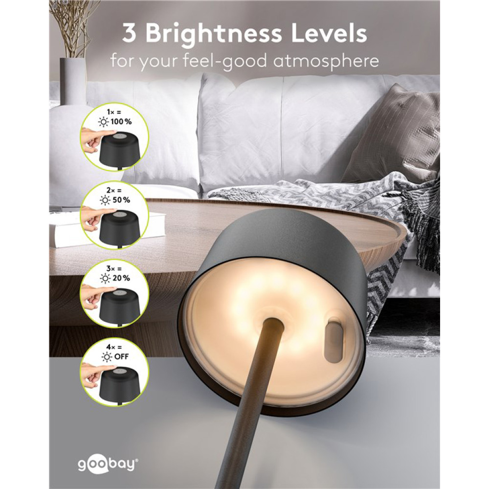 GOOBAY επιτραπέζιο φωτιστικό 77675, 3000K, dimmable, επαναφορτιζόμενο, μαύρο