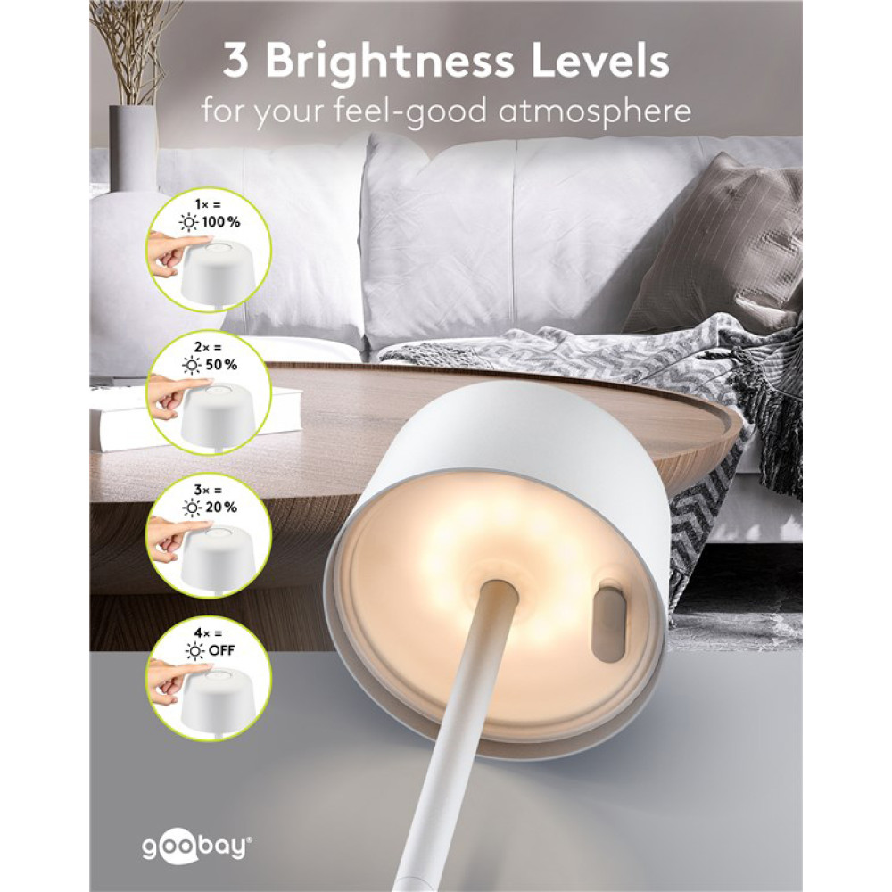 GOOBAY επιτραπέζιο φωτιστικό 77676, 3000K, dimmable, επαναφορτιζόμενο, λευκό
