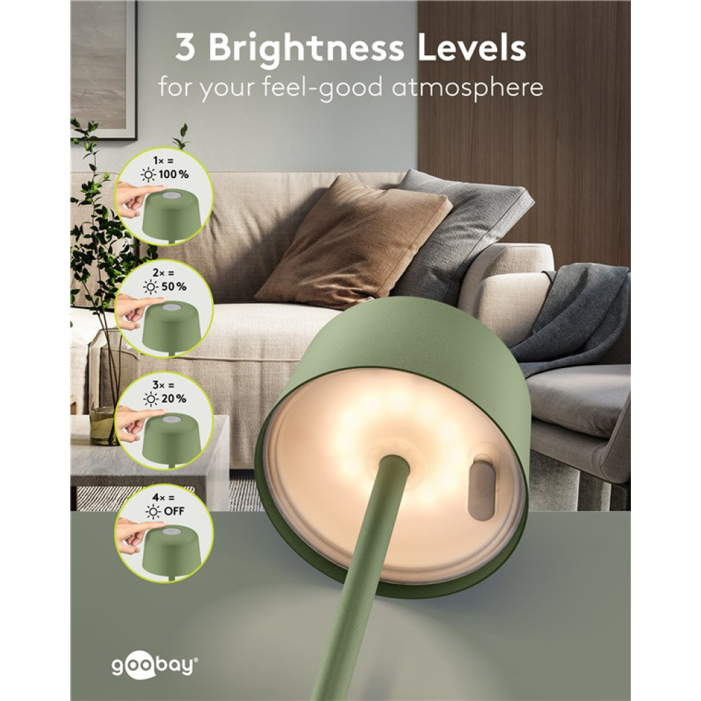 GOOBAY επιτραπέζιο φωτιστικό 77677, 3000K, dimmable, επαναφορτιζόμενο, πράσινο