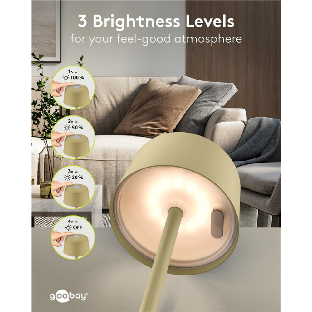 GOOBAY επιτραπέζιο φωτιστικό 77678, 3000K, dimmable, επαναφορτιζόμενο, μπεζ